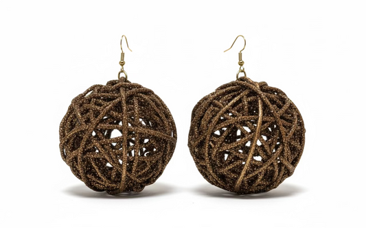 Golden Wood Round Earrings